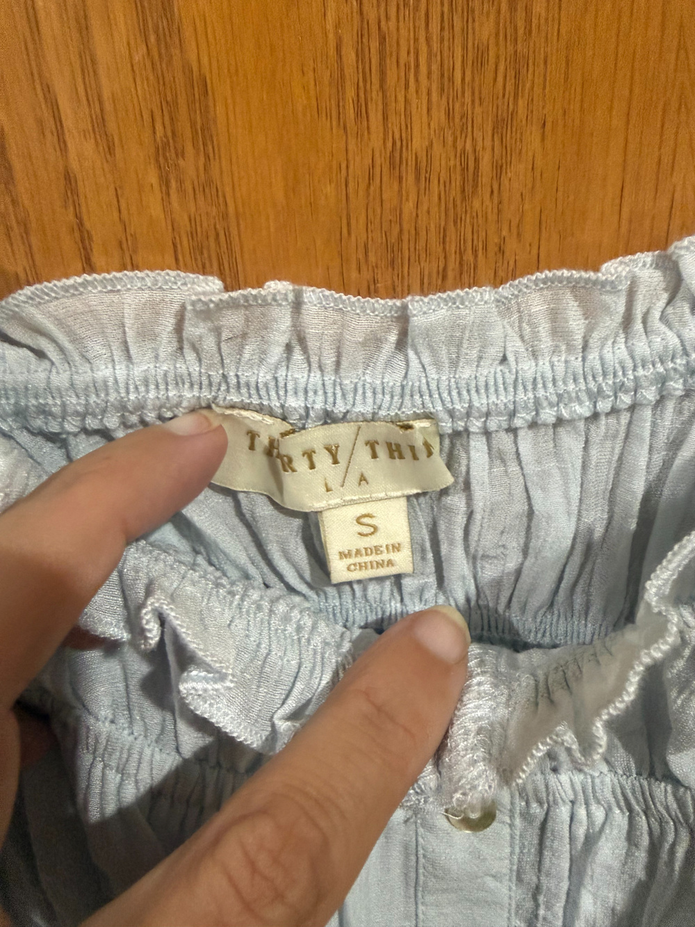 Thirty Three Light Blue Ruched Ruffle Button Front Top Size S - Picture 4 of 5